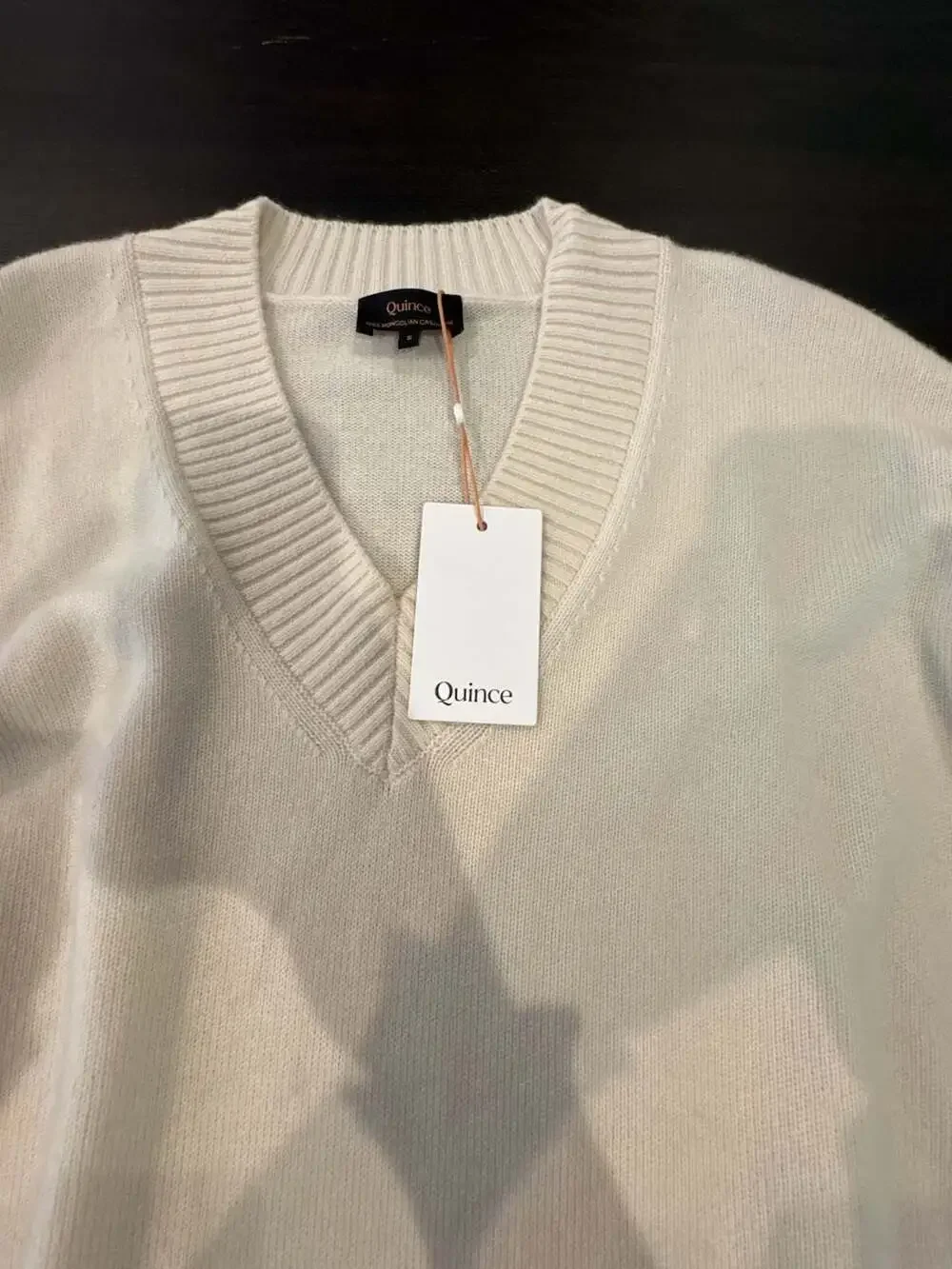 Quince 100% Mongolian Cashmere Oversized V-Neck Sweater Ivory Size S N